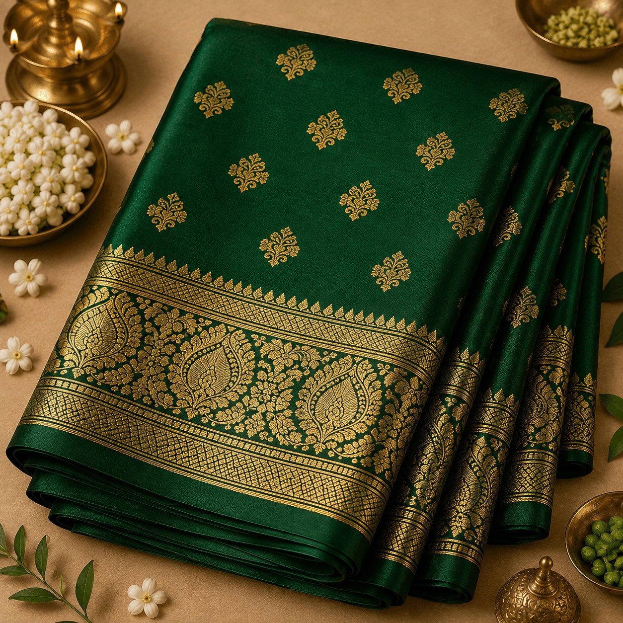 Emerald Elegance Kuberapattu Saree