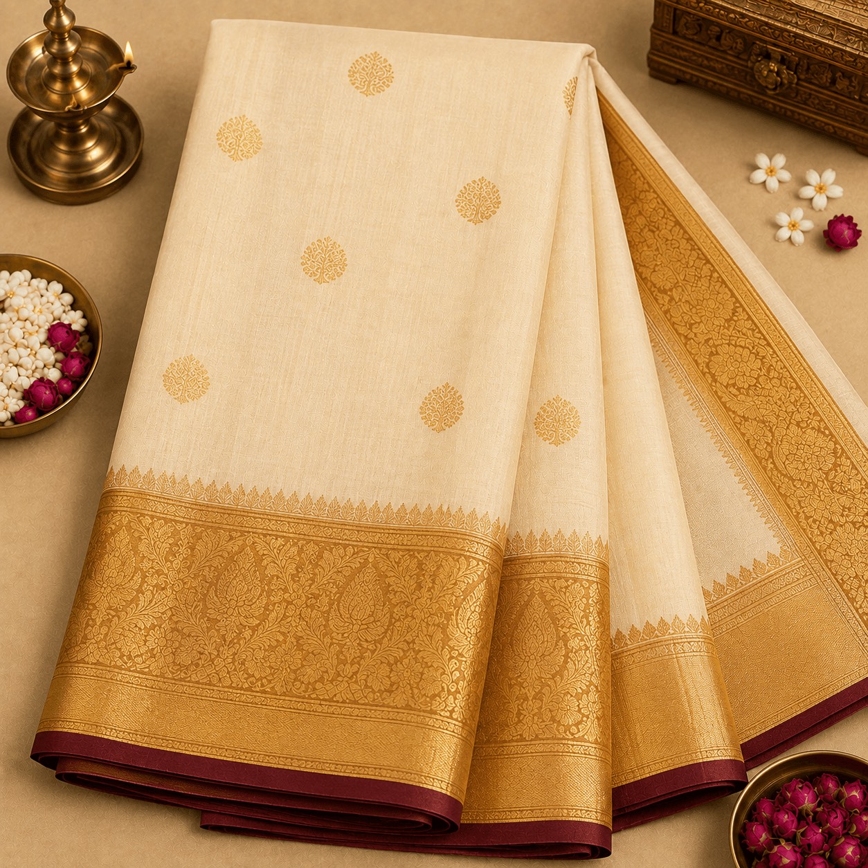 Classic Ivory Kalyani Cotton Saree