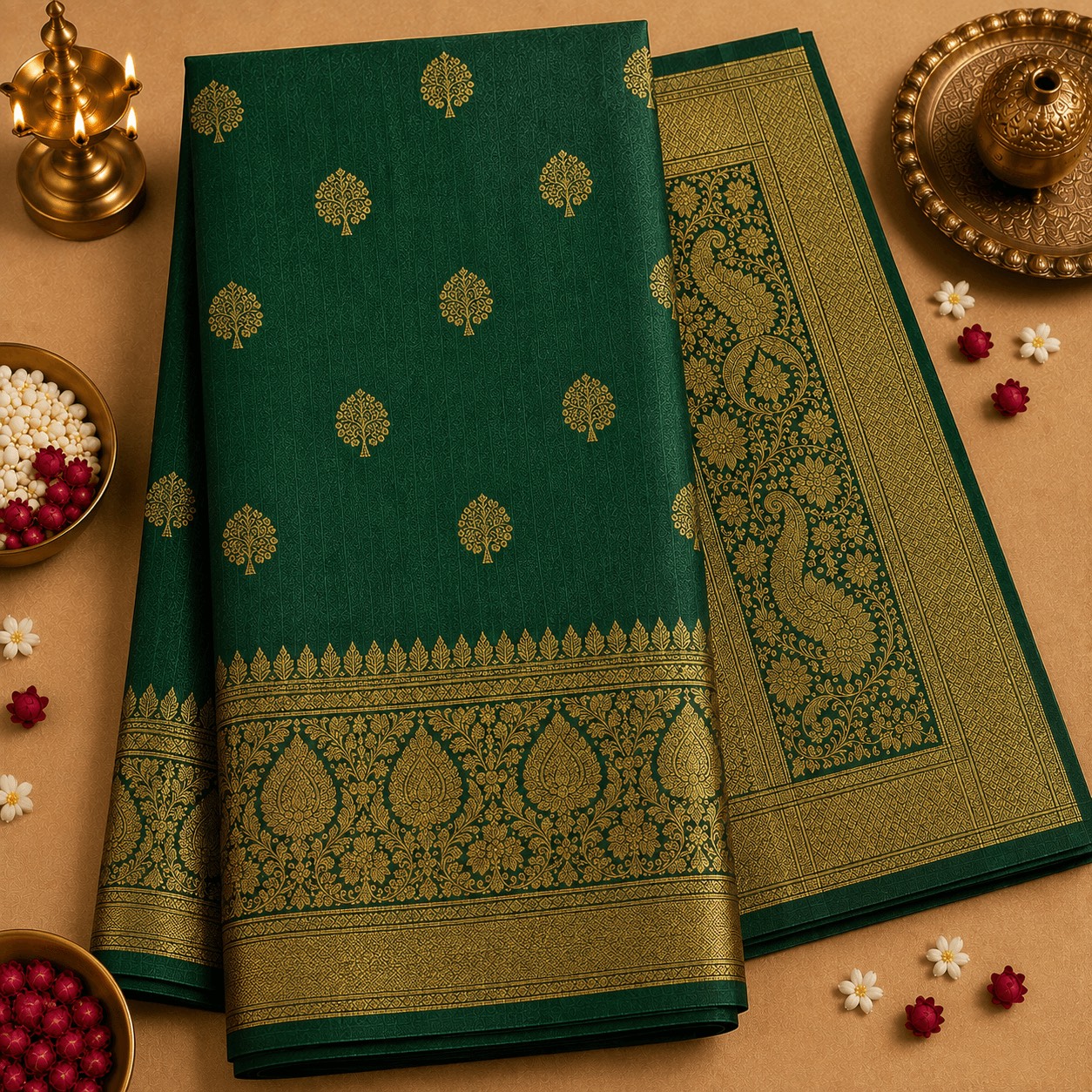 Emerald Green Kalyani Cotton Saree