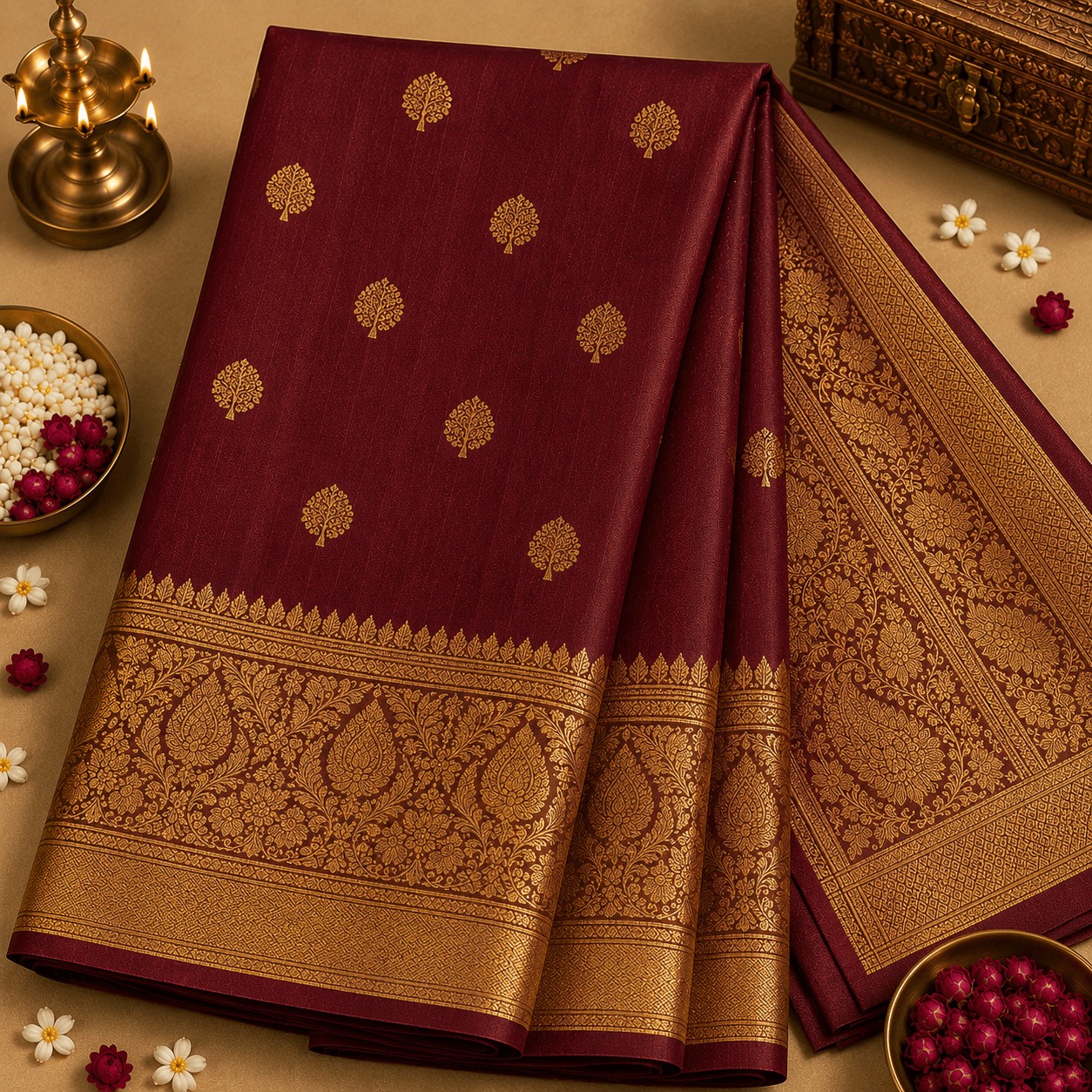 Royal Maroon Kalyani Cotton Saree